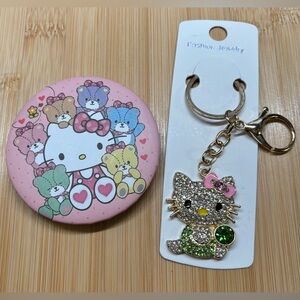 Hello Kitty Golden Crystal Bag Charm - Keychain & Compact